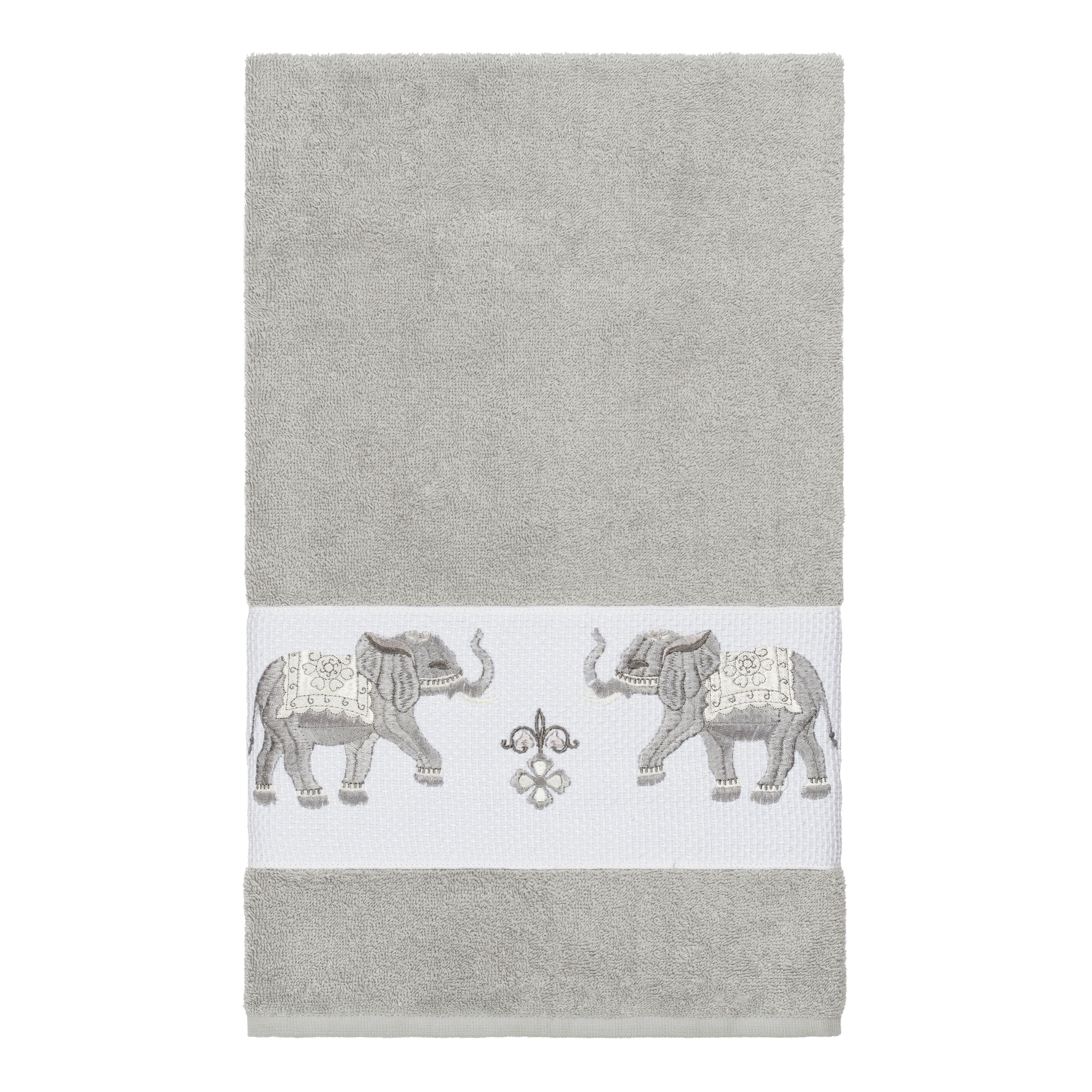 Authentic Hotel And Spa Turkish Cotton Elephants Embroidered Light Grey Bath Towel