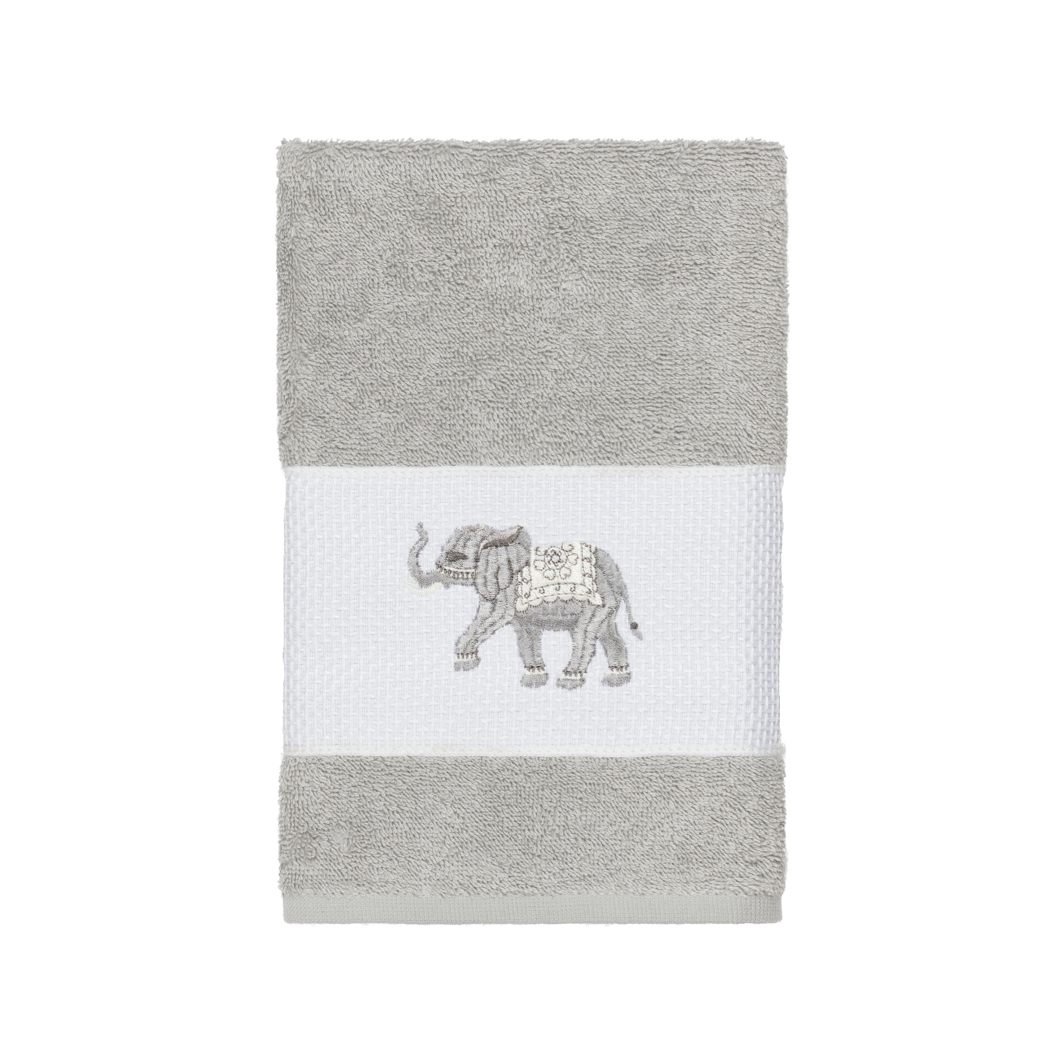 Authentic Hotel And Spa Turkish Cotton Elephants Embroidered Light Grey Hand Towel