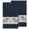 Authentic Hotel And Spa Turkish Cotton Elephants Embroidered Midnight Blue 2 Piece Bath Towel Set