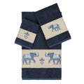 Authentic Hotel And Spa Turkish Cotton Elephants Embroidered Midnight Blue 3 Piece Towel Set