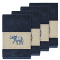 Authentic Hotel And Spa Turkish Cotton Elephants Embroidered Midnight Blue 4 Piece Hand Towel Set