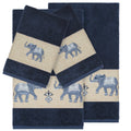 Authentic Hotel And Spa Turkish Cotton Elephants Embroidered Midnight Blue 4 Piece Towel Set
