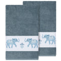 Authentic Hotel And Spa Turkish Cotton Elephants Embroidered Teal Blue 2 Piece Bath Towel Set