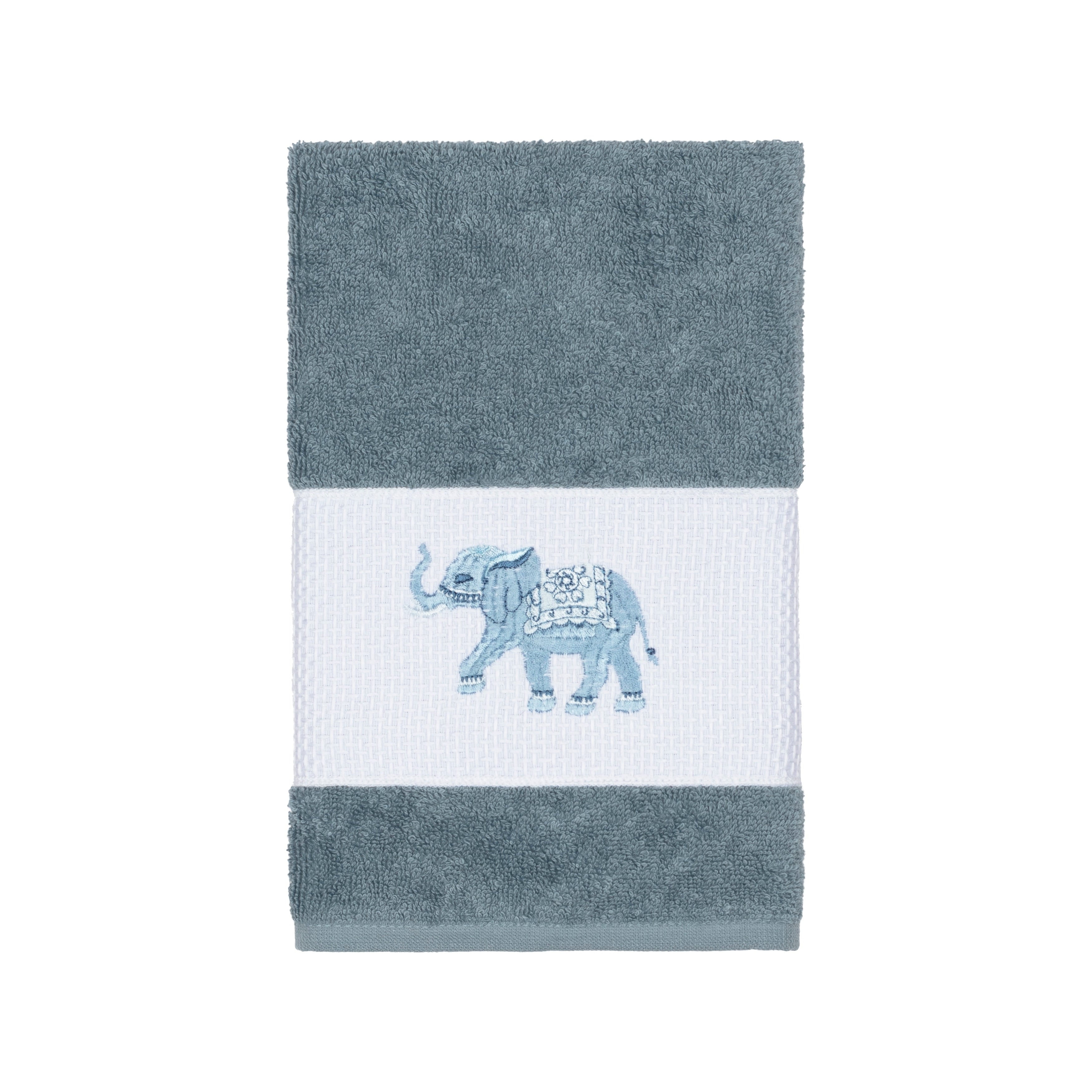 Authentic Hotel And Spa Turkish Cotton Elephants Embroidered Teal Blue Hand Towel