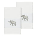 Authentic Hotel And Spa Turkish Cotton Elephants Embroidered White 2 Piece Towel Hand Set