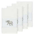 Authentic Hotel And Spa Turkish Cotton Elephants Embroidered White 4 Piece Hand Towel Set
