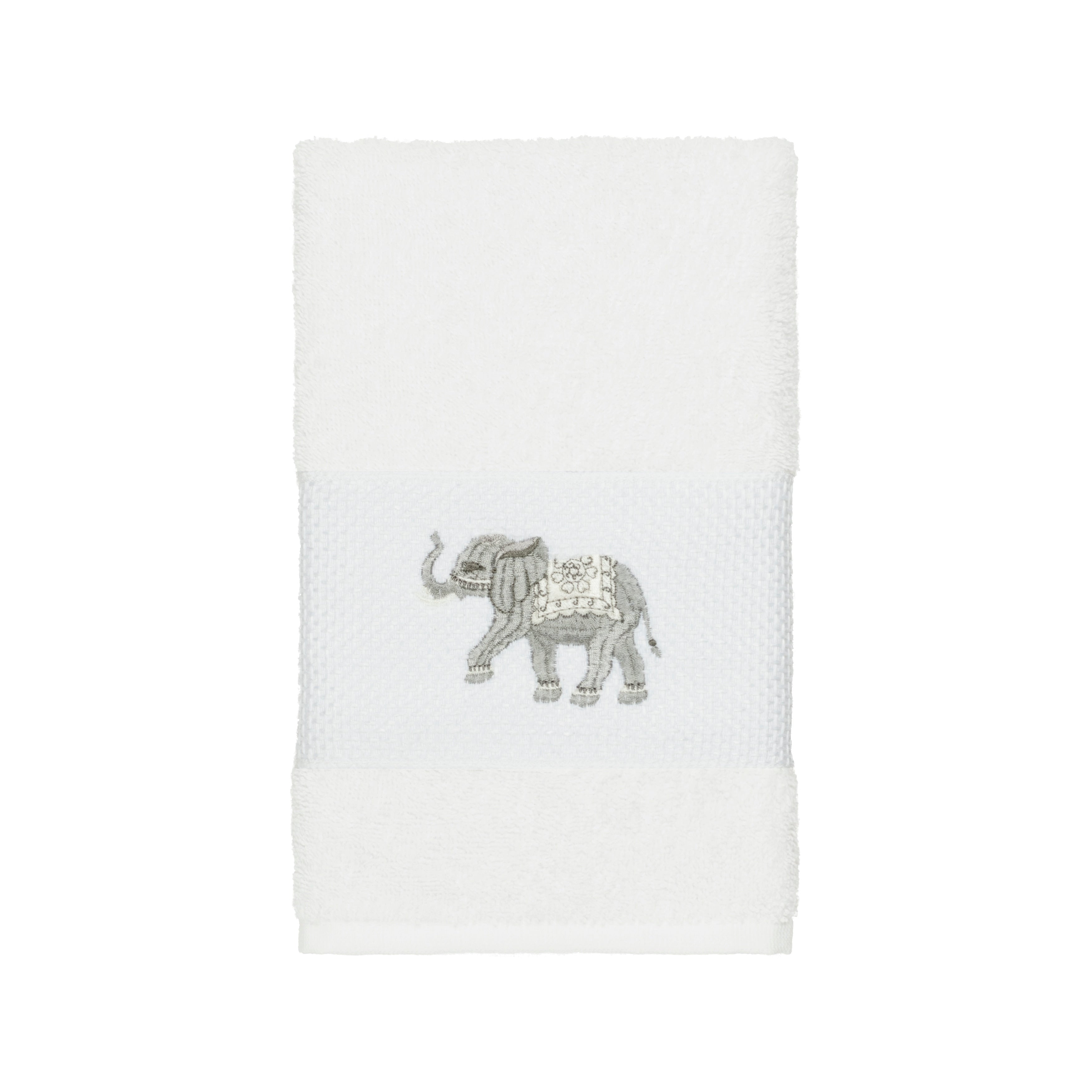 Authentic Hotel And Spa Turkish Cotton Elephants Embroidered White Hand Towel