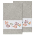 Authentic Hotel And Spa Turkish Cotton Floral Vine Embroidered Light Grey 2 Piece Bath Towel Set