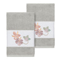 Authentic Hotel And Spa Turkish Cotton Floral Vine Embroidered Light Grey 2 Piece Towel Hand Set