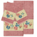 Authentic Hotel And Spa Turkish Cotton Floral Vine Embroidered Tea Rose 4 Piece Towel Set