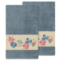 Authentic Hotel And Spa Turkish Cotton Floral Vine Embroidered Teal Blue 2 Piece Bath Towel Set