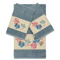 Authentic Hotel And Spa Turkish Cotton Floral Vine Embroidered Teal Blue 3 Piece Towel Set