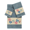 Authentic Hotel And Spa Turkish Cotton Floral Vine Embroidered Teal Blue 3 Piece Towel Set