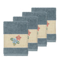 Authentic Hotel And Spa Turkish Cotton Floral Vine Embroidered Teal Blue 4 Piece Washcloth Set