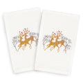 Authentic Hotel And Spa Turkish Cotton Gold Reindeer On White Set Of 2 Hand Towels