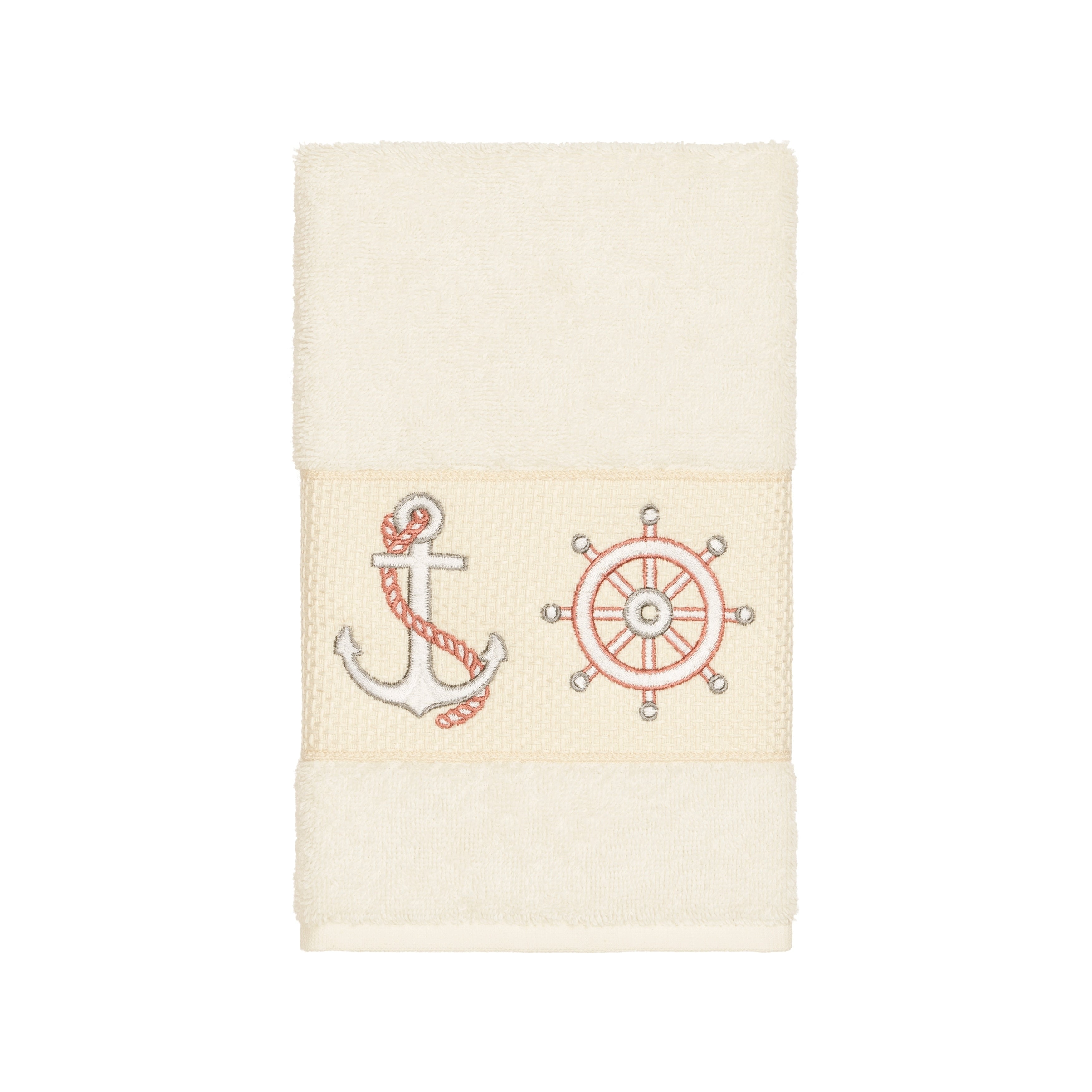 Authentic Hotel And Spa Turkish Cotton Nautical Embroidered Cream Hand Towel
