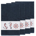 Authentic Hotel And Spa Turkish Cotton Nautical Embroidered Midnight Blue 4 Piece Bath Towel Set