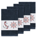 Authentic Hotel And Spa Turkish Cotton Nautical Embroidered Midnight Blue 4 Piece Hand Towel Set