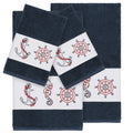Authentic Hotel And Spa Turkish Cotton Nautical Embroidered Midnight Blue 4 Piece Towel Set