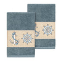 Authentic Hotel And Spa Turkish Cotton Nautical Embroidered Teal Blue 2 Piece Towel Hand Set