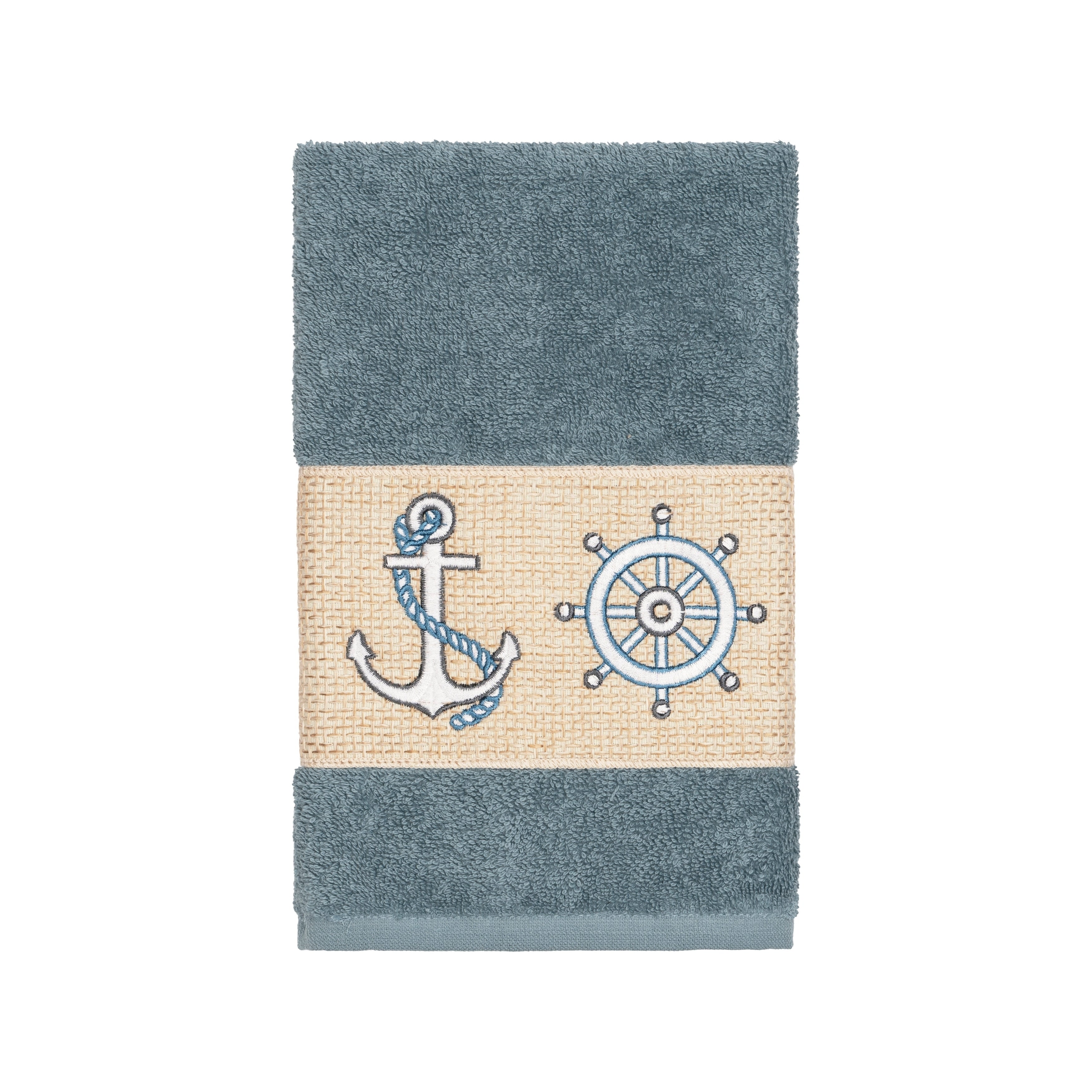 Authentic Hotel And Spa Turkish Cotton Nautical Embroidered Teal Blue Hand Towel