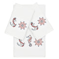 Authentic Hotel And Spa Turkish Cotton Nautical Embroidered White 3 Piece Towel Set
