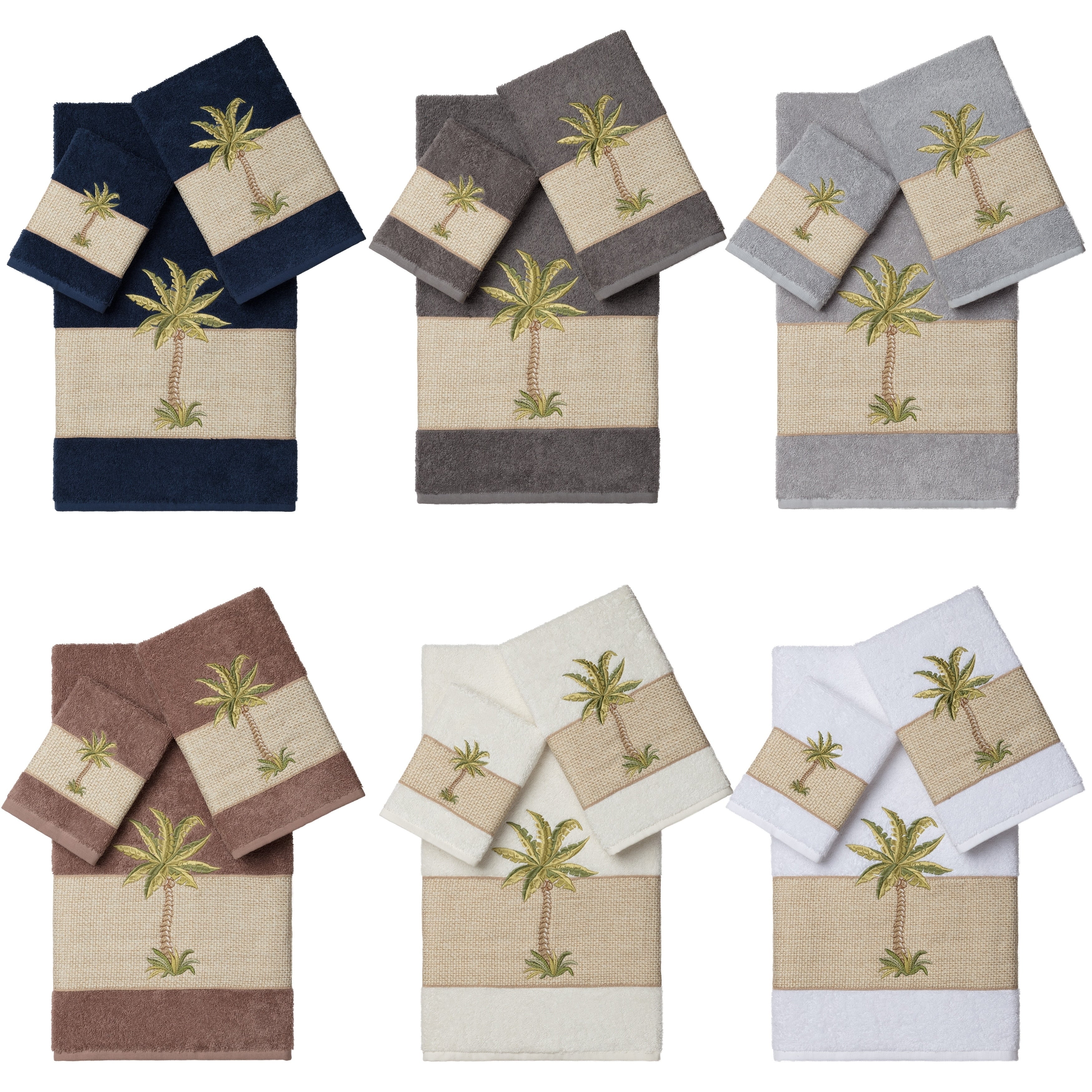 Authentic Hotel And Spa Turkish Cotton Palm Tree Embroidered 3 Piece Towel Set