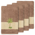 Authentic Hotel And Spa Turkish Cotton Palm Tree Embroidered Brown Hand Towels Set Of 4