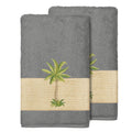 Authentic Hotel And Spa Turkish Cotton Palm Tree Embroidered Charcoal Grey Bath Towels Set Of 2