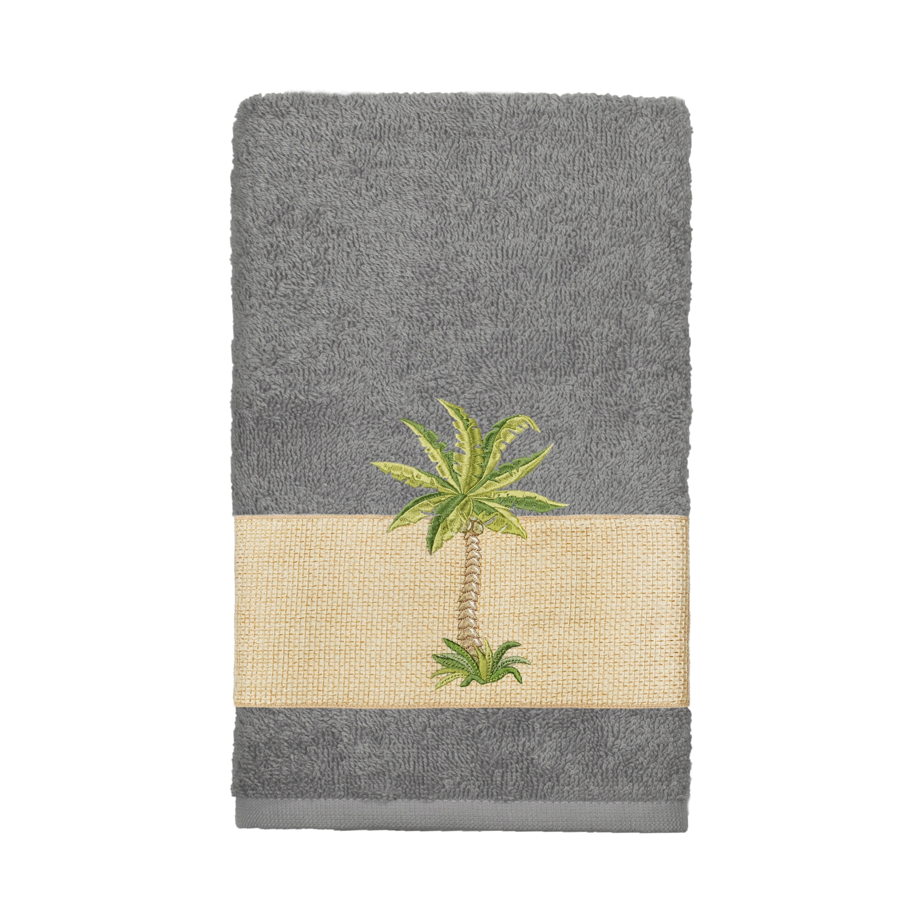 Authentic Hotel And Spa Turkish Cotton Palm Tree Embroidered Charcoal Grey Hand Towel