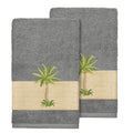 Authentic Hotel And Spa Turkish Cotton Palm Tree Embroidered Charcoal Grey Hand Towels Set Of 2