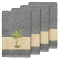 Authentic Hotel And Spa Turkish Cotton Palm Tree Embroidered Charcoal Grey Hand Towels Set Of 4