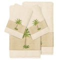 Authentic Hotel And Spa Turkish Cotton Palm Tree Embroidered Cream 4 Piece Towel Set