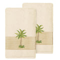 Authentic Hotel And Spa Turkish Cotton Palm Tree Embroidered Cream Hand Towels Set Of 2