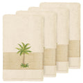 Authentic Hotel And Spa Turkish Cotton Palm Tree Embroidered Cream Hand Towels Set Of 4