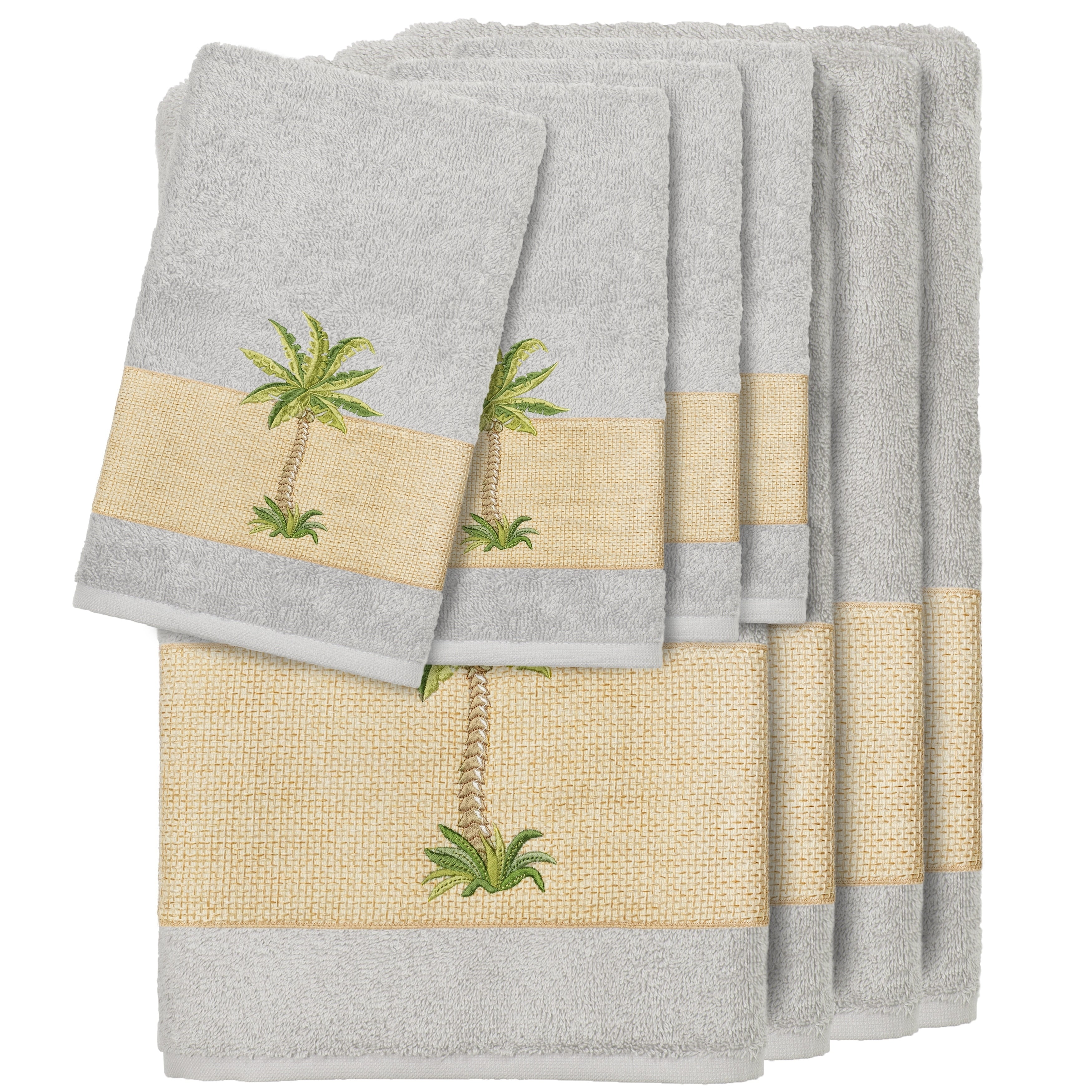 Authentic Hotel And Spa Turkish Cotton Palm Tree Embroidered Grey 8 Piece Towel Set