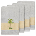 Authentic Hotel And Spa Turkish Cotton Palm Tree Embroidered Grey Hand Towels Set Of 4