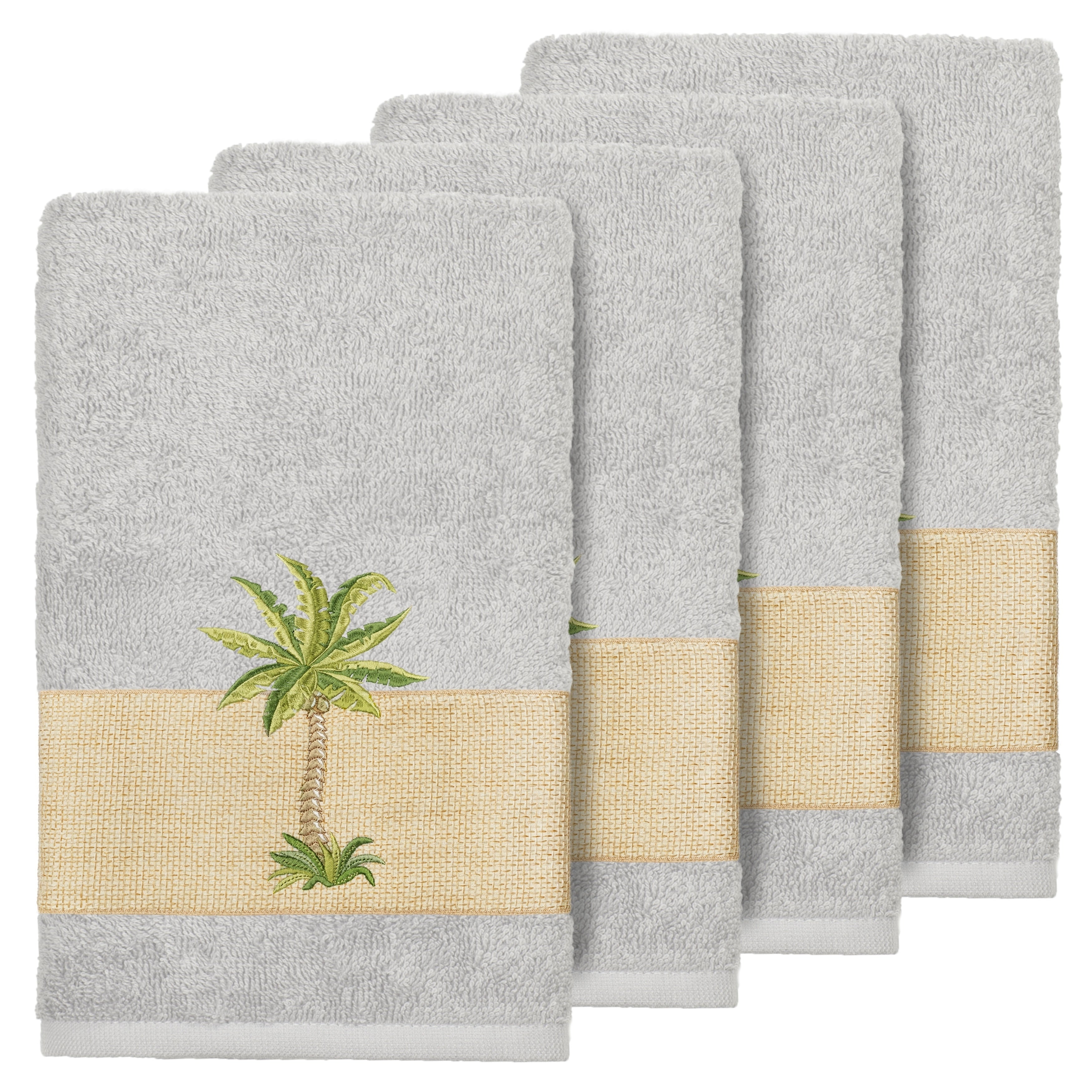 Authentic Hotel And Spa Turkish Cotton Palm Tree Embroidered Grey Hand Towels Set Of 4