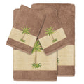 Authentic Hotel And Spa Turkish Cotton Palm Tree Embroidered Latte Brown 4 Piece Towel Set