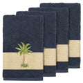 Authentic Hotel And Spa Turkish Cotton Palm Tree Embroidered Midnight Blue Hand Towels Set Of 4