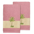 Authentic Hotel And Spa Turkish Cotton Palm Tree Embroidered Tea Rose Hand Towels Set Of 2