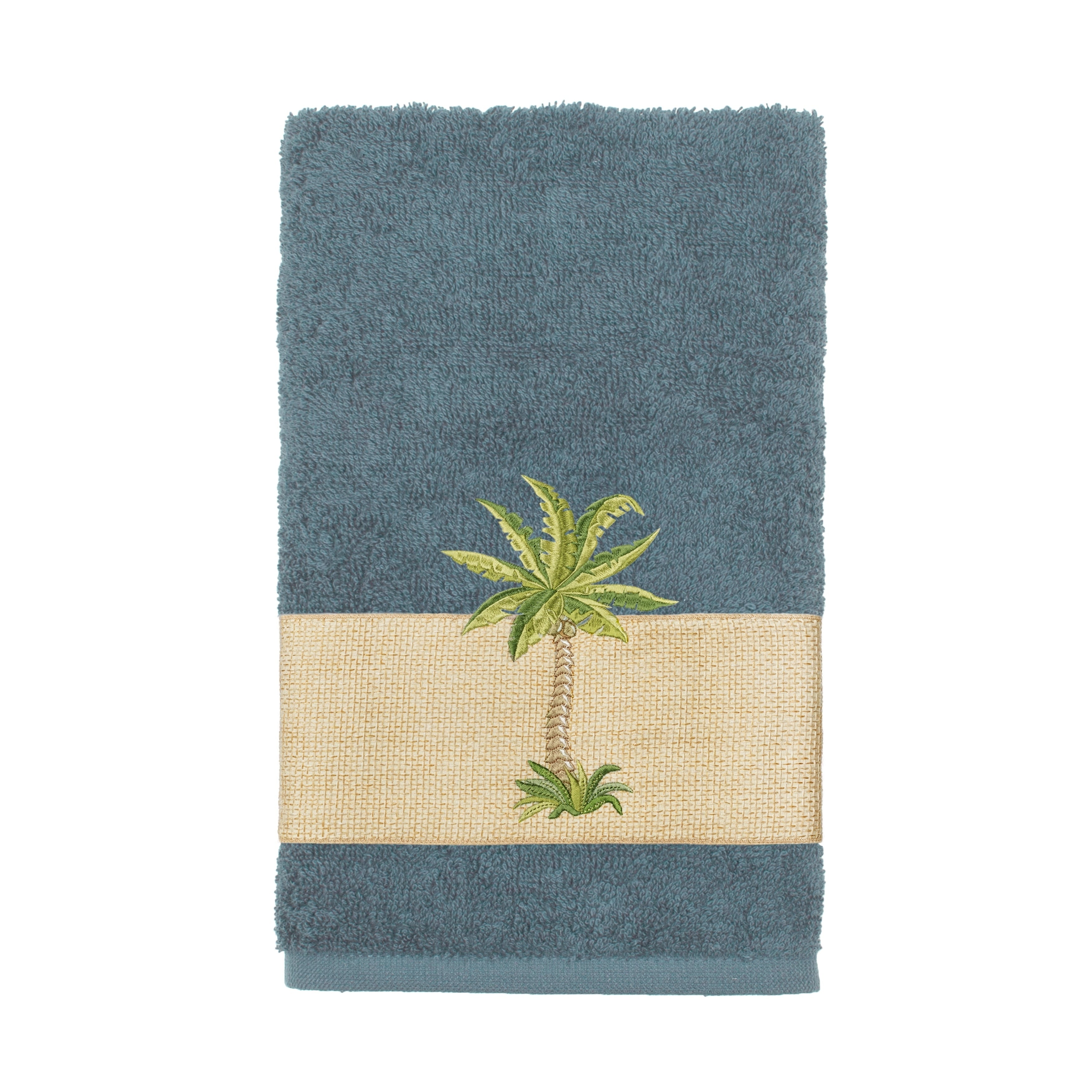 Authentic Hotel And Spa Turkish Cotton Palm Tree Embroidered Teal Hand Towel
