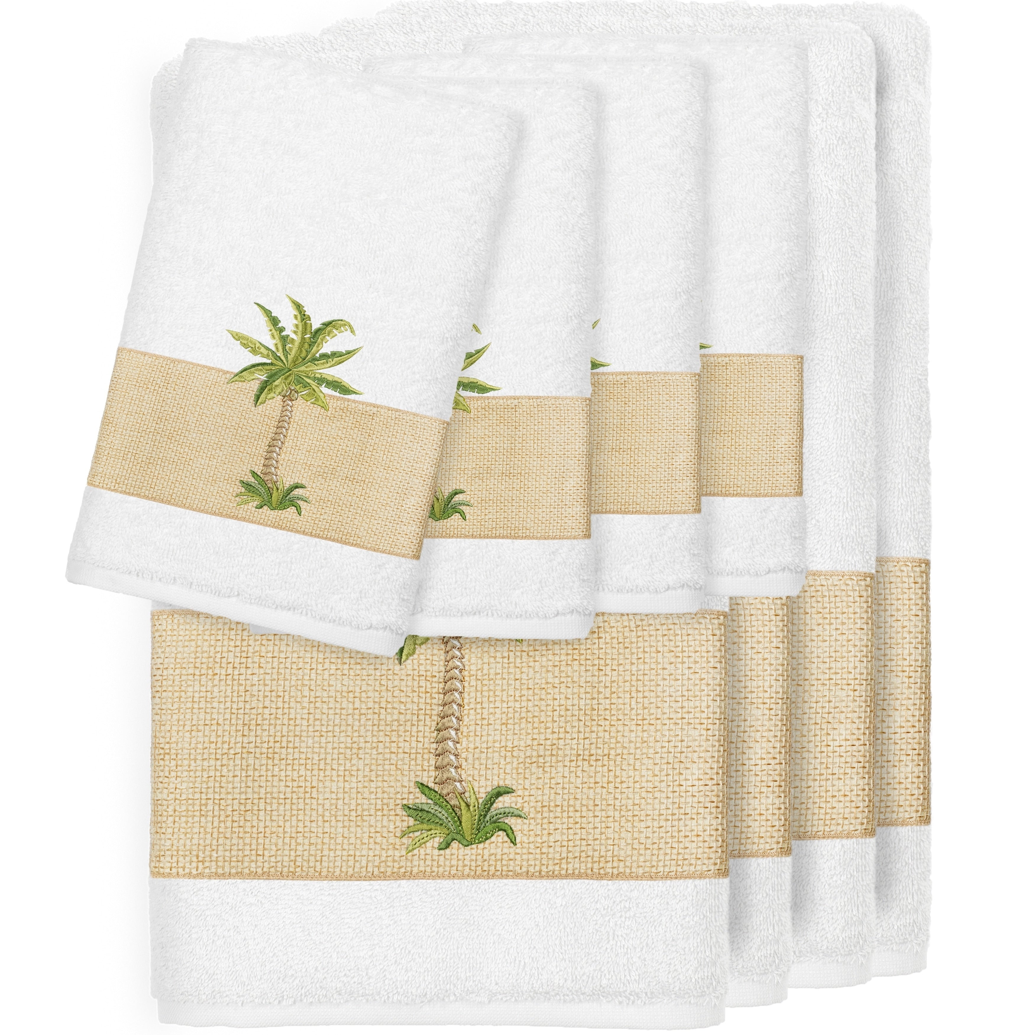 Authentic Hotel And Spa Turkish Cotton Palm Tree Embroidered White 8 Piece Towel Set