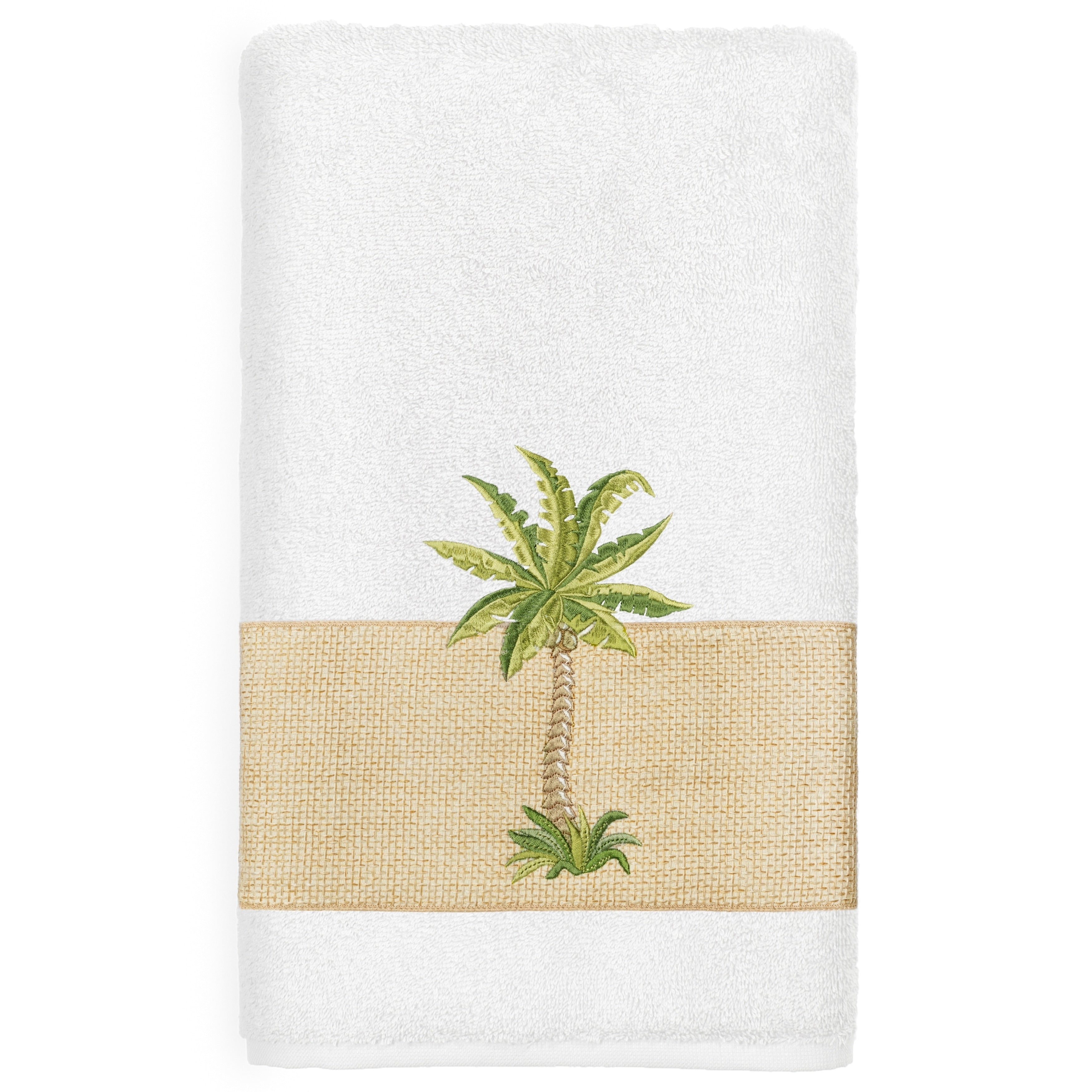Authentic Hotel And Spa Turkish Cotton Palm Tree Embroidered White Bath Towel