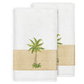 Authentic Hotel And Spa Turkish Cotton Palm Tree Embroidered White Bath Towels Set Of 2