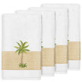 Authentic Hotel And Spa Turkish Cotton Palm Tree Embroidered White Bath Towels Set Of 4