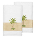 Authentic Hotel And Spa Turkish Cotton Palm Tree Embroidered White Hand Towels Set Of 2