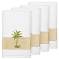 Authentic Hotel And Spa Turkish Cotton Palm Tree Embroidered White Hand Towels Set Of 4