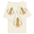 Authentic Hotel And Spa Turkish Cotton Pineapple Embroidered Cream 3 Piece Towel Set
