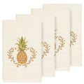 Authentic Hotel And Spa Turkish Cotton Pineapple Embroidered Cream 4 Piece Hand Towel Set
